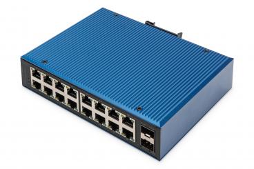 16 Port Gigabit Ethernet Netzwerk Switch, Industrial, Unmanaged, 2 SFP Uplink 