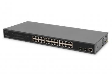24-Port Gigabit PoE Netzwerkswitch,19 Zoll, L2 managed, 2 Uplink Ports, SFP, 430 W, af/at 