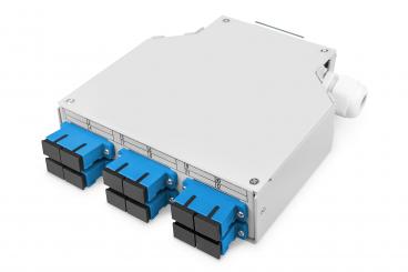 LWL-Hutschienenbox, OS2, bestückt, mit SC-Adapter und Pigtail 